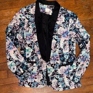 Lauren Conrad Floral Tuxedo Blazer with Black Lapel size 10
